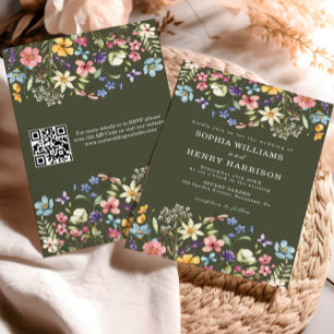 Convites Código QR de Casamento Verde de Campo Russo de Flo