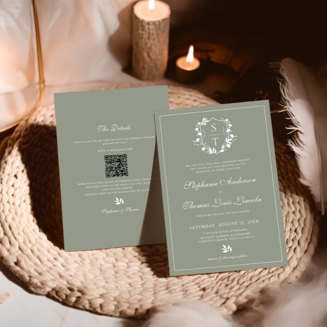 Convites Código QR de Casamento Verde de Sábio Botânico (Criador carregado)