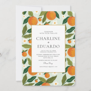 Convites Código QR de Casamento Verde de Verão Laranja Verd