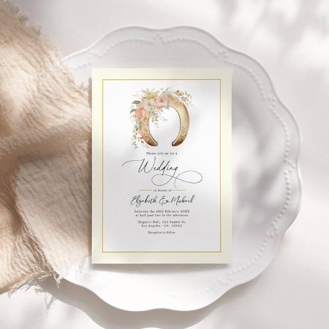 Convites Código QR de Casamento Western com Ferradura Flora (Elegant Floral Horseshoe Western Wedding QR Code Invitation)