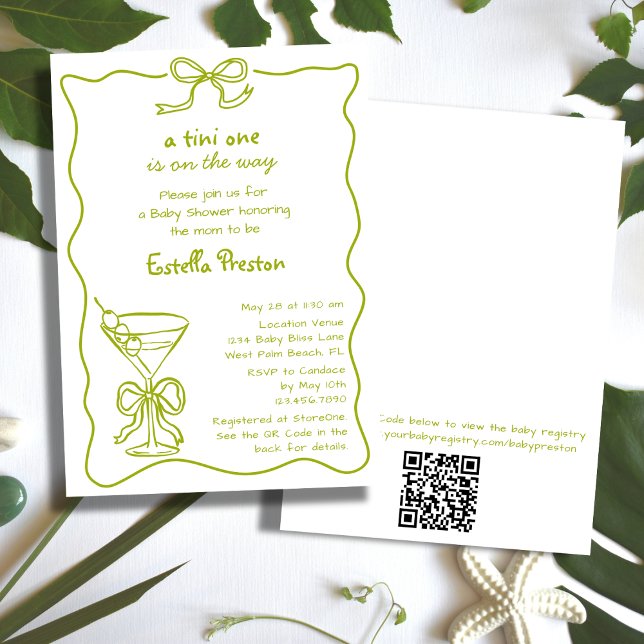 Convites Código QR de Chá de Bebê do Martini Verde Capricho (Criador carregado)