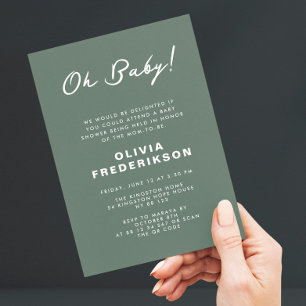 Convites Código QR de Chá de fraldas Verde Mínimo Dusty