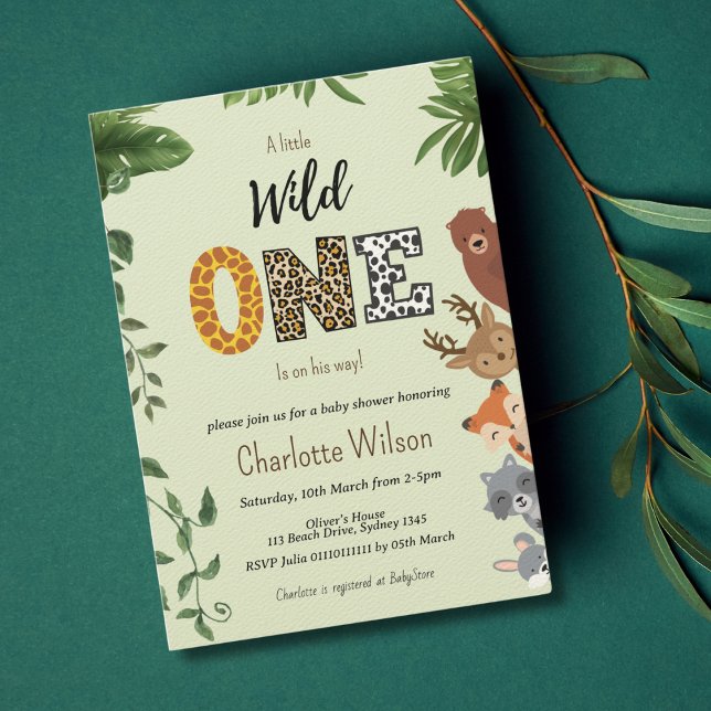 Convites Código QR de chá de fraldas verde Wild One (Criador carregado)
