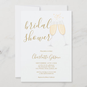 Convites Código QR de Chá de Noiva com Champanhe Dourado