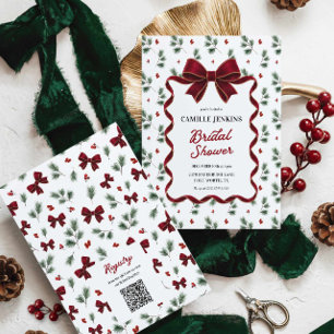 Convites Código QR de Chá de Noiva de Natal Elegante