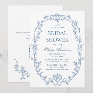 Convites Código QR de Chá de panela Azul Dusty, Ornamentado