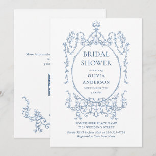 Convites Código QR de Chá de panela Azul Dusty, Ornamentado