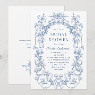 Convites Código QR de Chá de panela Azul Dusty, Ornamentado