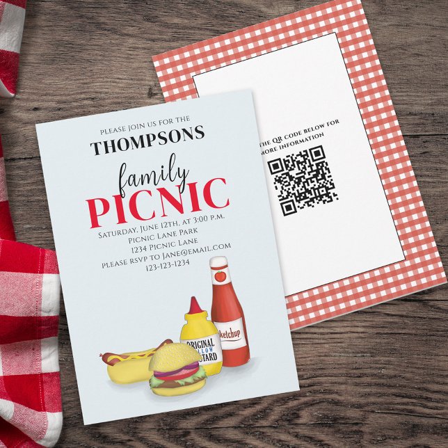 Convites Código QR de Cookout de Tendência Picnic de Verão (Criador carregado)