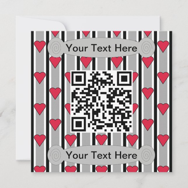 Convites Código QR de Coração Preto, Vermelho e Branco Dive (Frente)
