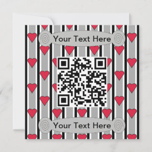 Convites Código QR de Coração Preto, Vermelho e Branco Dive