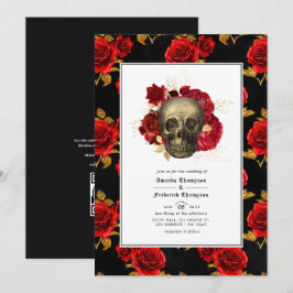 Convites Código QR de crânio floral RSVP Casamento Gótico