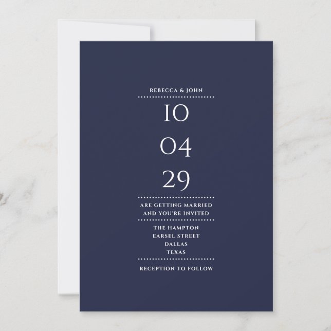 Convites Código QR de data de casamento azul marinho minima (Frente)