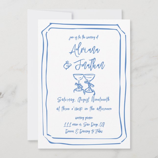 Convites Código QR de Detalhes de Casamento Desenhados à Mã (Frente)