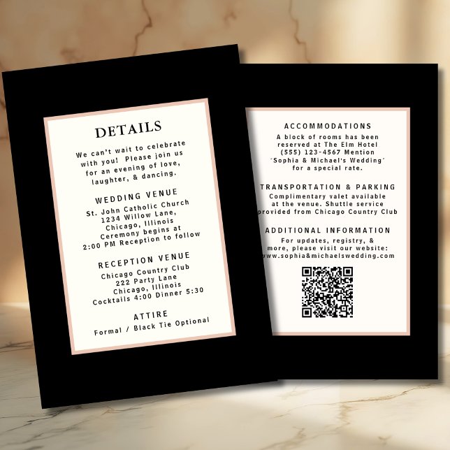 Convites Código QR de Detalhes do Casamento Dourado Preto (Criador carregado)
