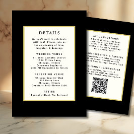 Convites Código QR de Detalhes do Casamento Dourado Preto