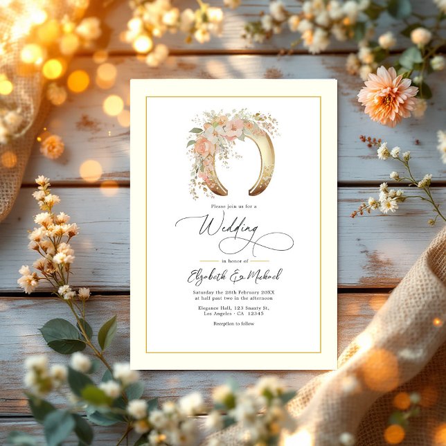 Convites Código QR de ferradura Floral Elegante de Casament (Elegant Floral Horseshoe Western Wedding QR Code Invitation)