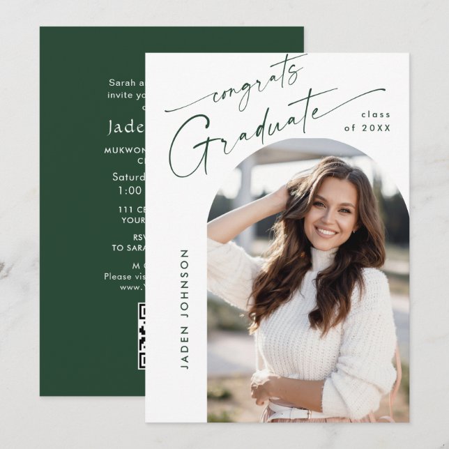 Convites Código QR de Festa de formatura de FOTO Minimalist (Frente/Verso)