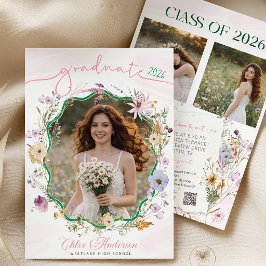 Convites Código QR de festa de formatura Flor silvestre