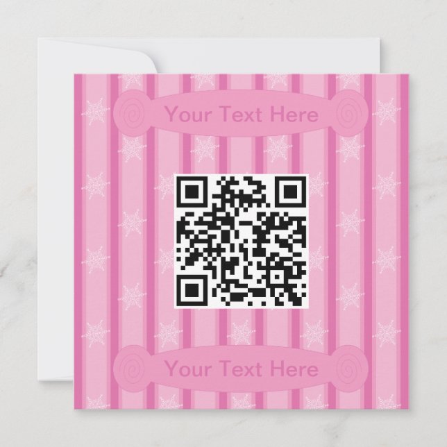 Convites Código QR de Floco de Neve Rosa Divertido e Chique (Frente)