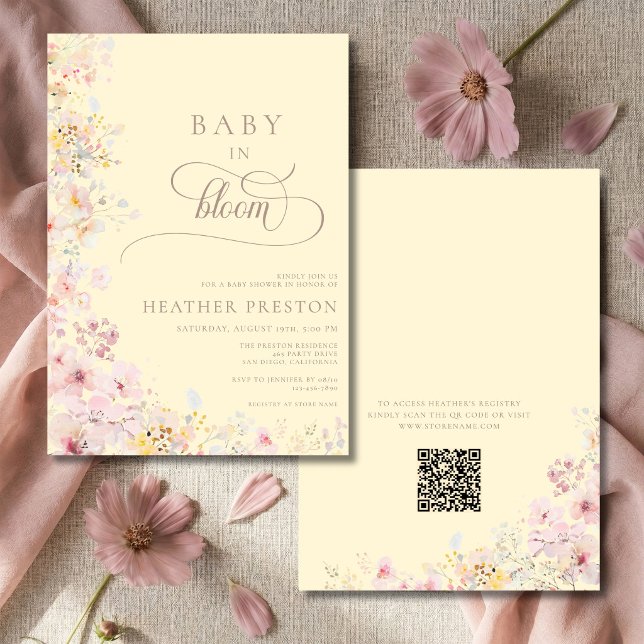 Convites Código QR de Flor Silvestre Amarela Chá de Bebê (Criador carregado)