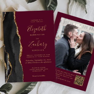Convites Código QR de Foto Ágata Dourada Preta Casamento Bo