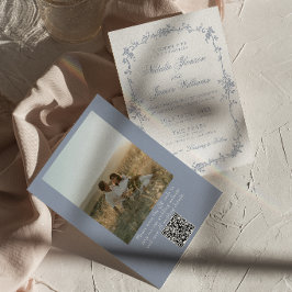 Convites Código QR de Foto Botânica Floral Azul Empoeirado