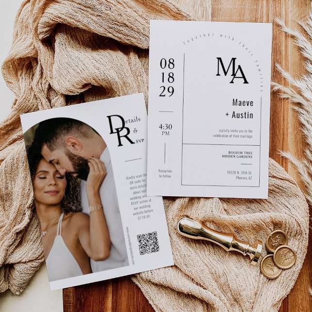 Convites Código QR de Foto de Arch de Boho Moderno Minimali (Criador carregado)