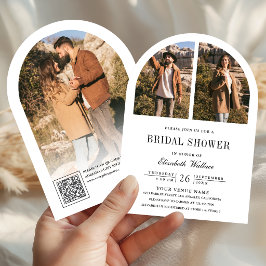 Convites Código QR de Foto de Arco Preto e Branco para Chá