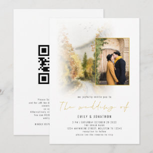 Convites Código QR de Foto de Árvores de Outono em Aquarela