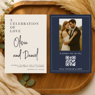 Convites Código QR de Foto de Casamento com Letra Minimalis