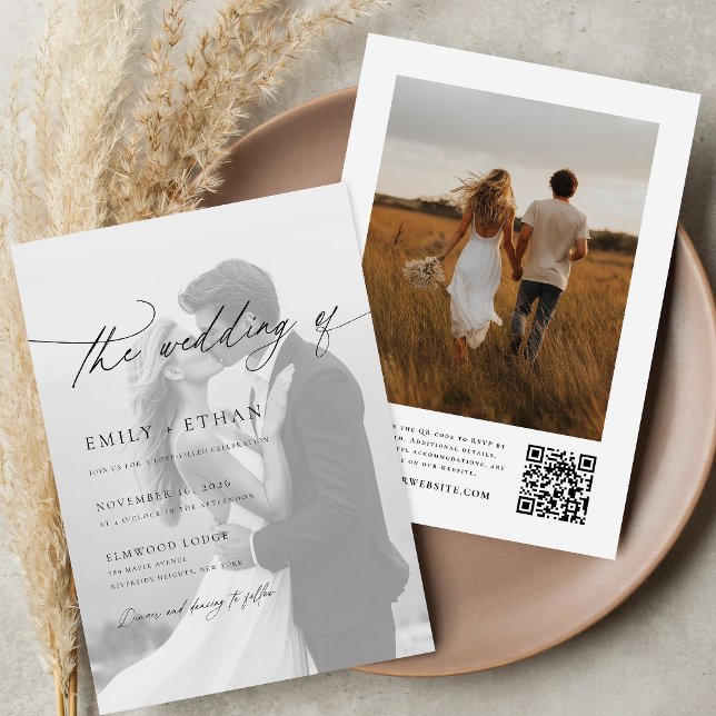 Convites Código QR de Foto de Casamento com Letra Moderna (Criador carregado)