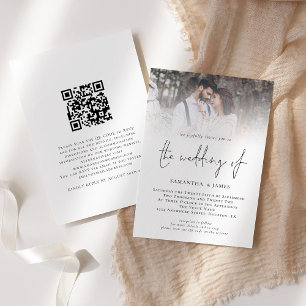 Convites Código QR de Foto de Casamento com Letra Moderna