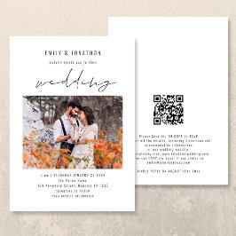 Convites Código QR de Foto de Casamento com Letra Moderna