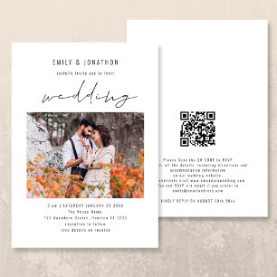 Convites Código QR de Foto de Casamento com Letra Moderna