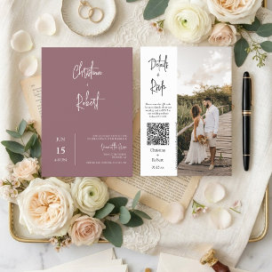 Convites Código QR de Foto de Casamento de Boho Roxo Modern