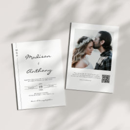 Convites Código QR de Foto de Casamento de Caligrafia Minim