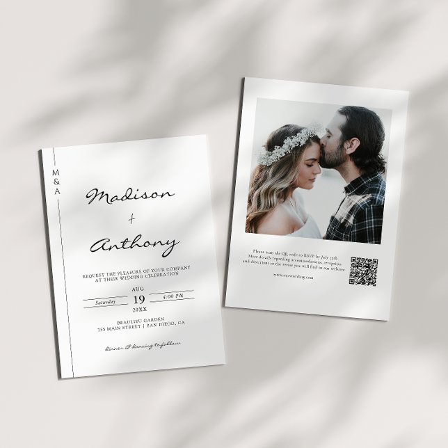 Convites Código QR de Foto de Casamento de Caligrafia Minim (Criador carregado)