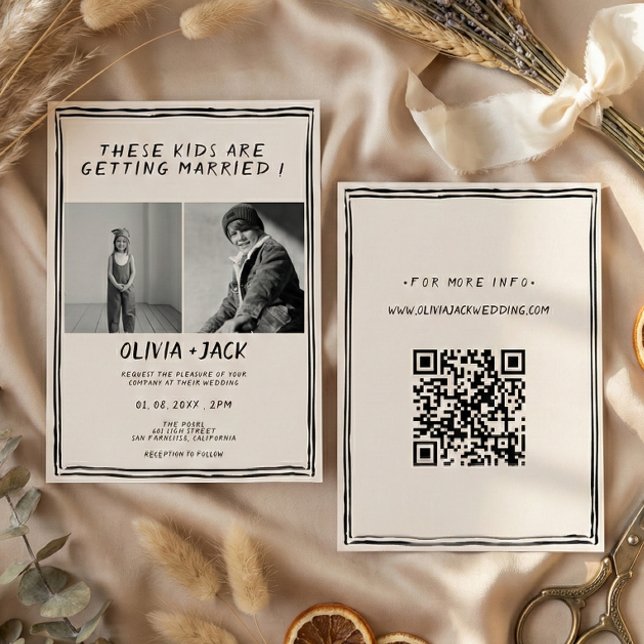 Convites Código QR de Foto de Casamento de Crianças que Est (Criador carregado)