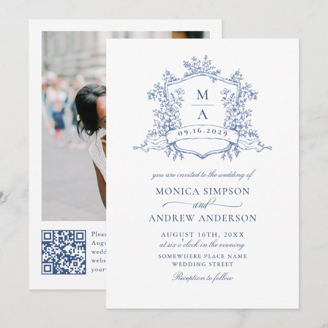 Convites Código QR de Foto de Casamento do Jardim Francês A (Frente/Verso)