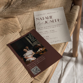 Convites Código QR de Foto de Casamento em Chocolate Marrom