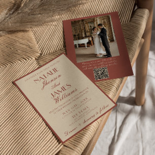 Convites Código QR de Foto de Casamento em Cobre de Auburn