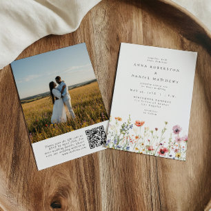 Convites Código QR de Foto de Casamento Floral de Primavera