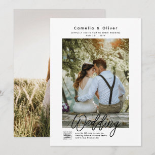 Convites CÓDIGO QR DE FOTO DE CASAMENTO Minimalista Branco
