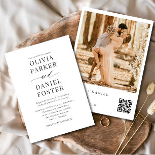 Convites Código QR de Foto de Casamento Minimalista Elegant