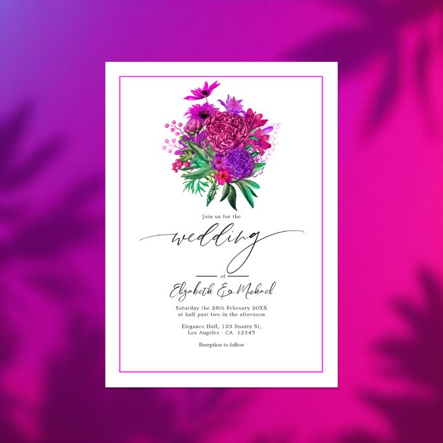 Convites Código QR de Foto de Casamento Moderno da Fuchsia  (Vibrant Fuchsia Modern Wedding Photo QR Code Invitation)