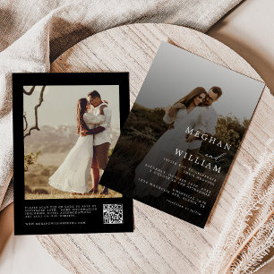 Convites Código QR de Foto de Casamento Negro Elegante Mode