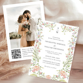 Convites Código QR de foto de casamento Ornate Grace Pastel
