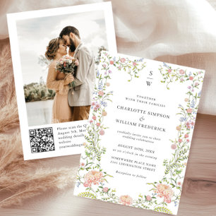 Convites Código QR de foto de casamento Ornate Grace Pastel