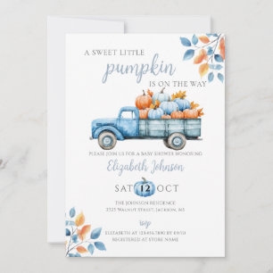 Convites Código QR de foto de chá de bebê Sweet Pumpkin Blu